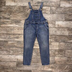 Silver Jeans Bib Overalls Womens XL Blue Stretch Distressed Medium Wash Denim